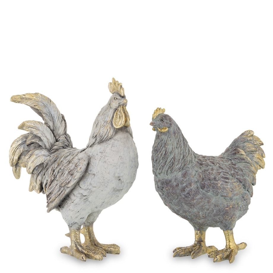 Dekoracja - para kogut i kura 26x10,5x21 i 22x10x20 cm PLOMFEE szary
