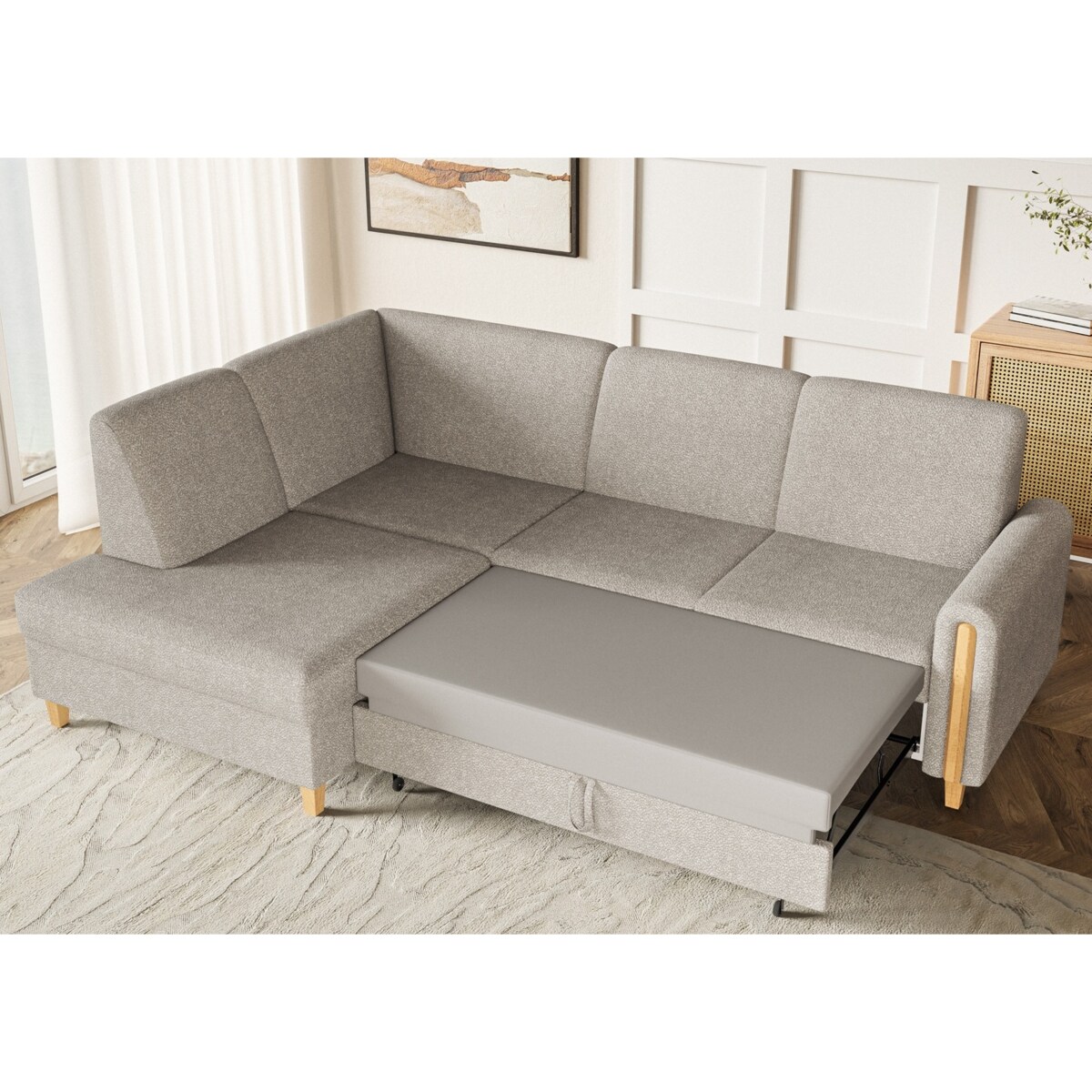 Rozkładany narożnik FLORA w tkannie bubble lewostronny- beżowy