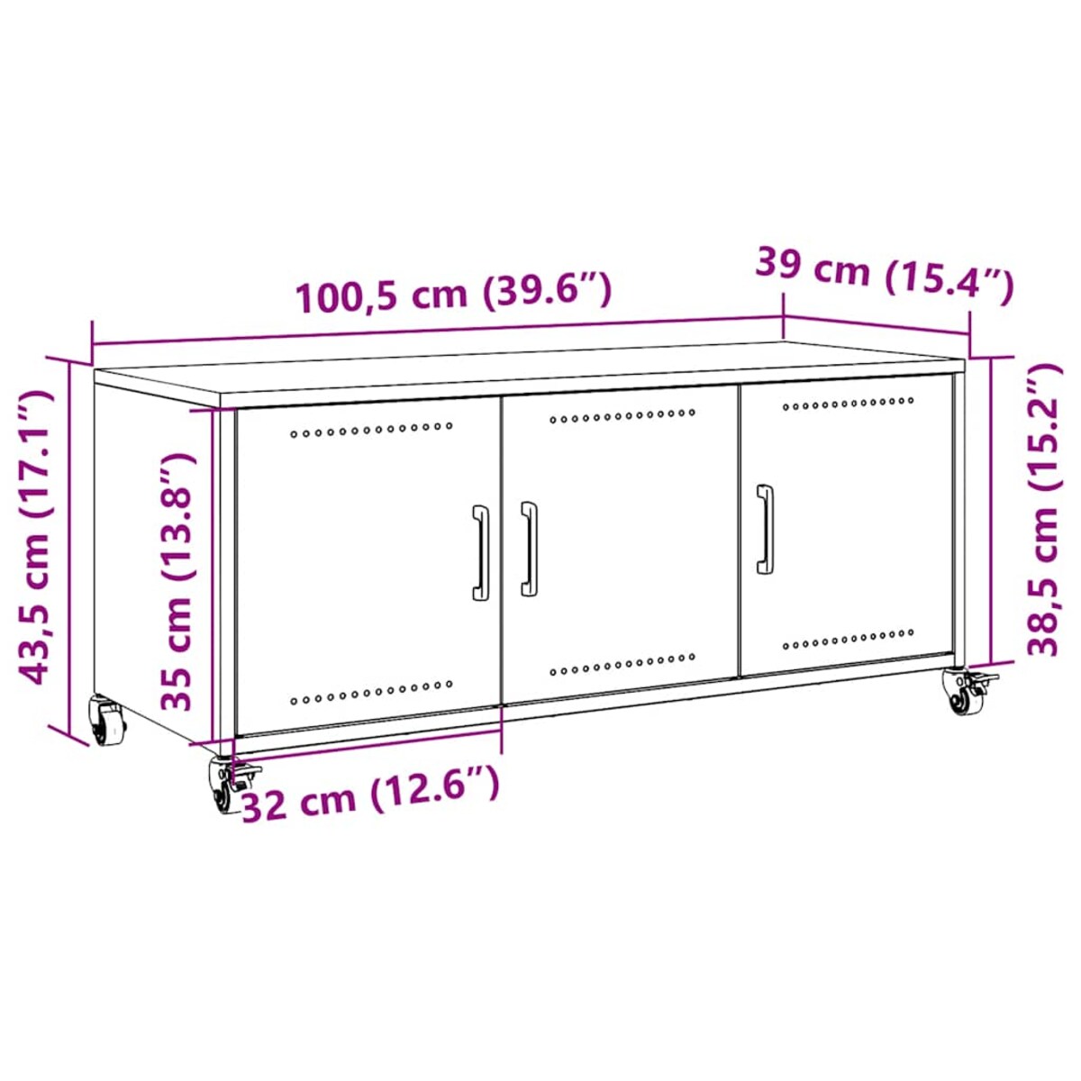 vidaXL Szafka RTV, czarna, 100,5x39x43,5 cm, stal