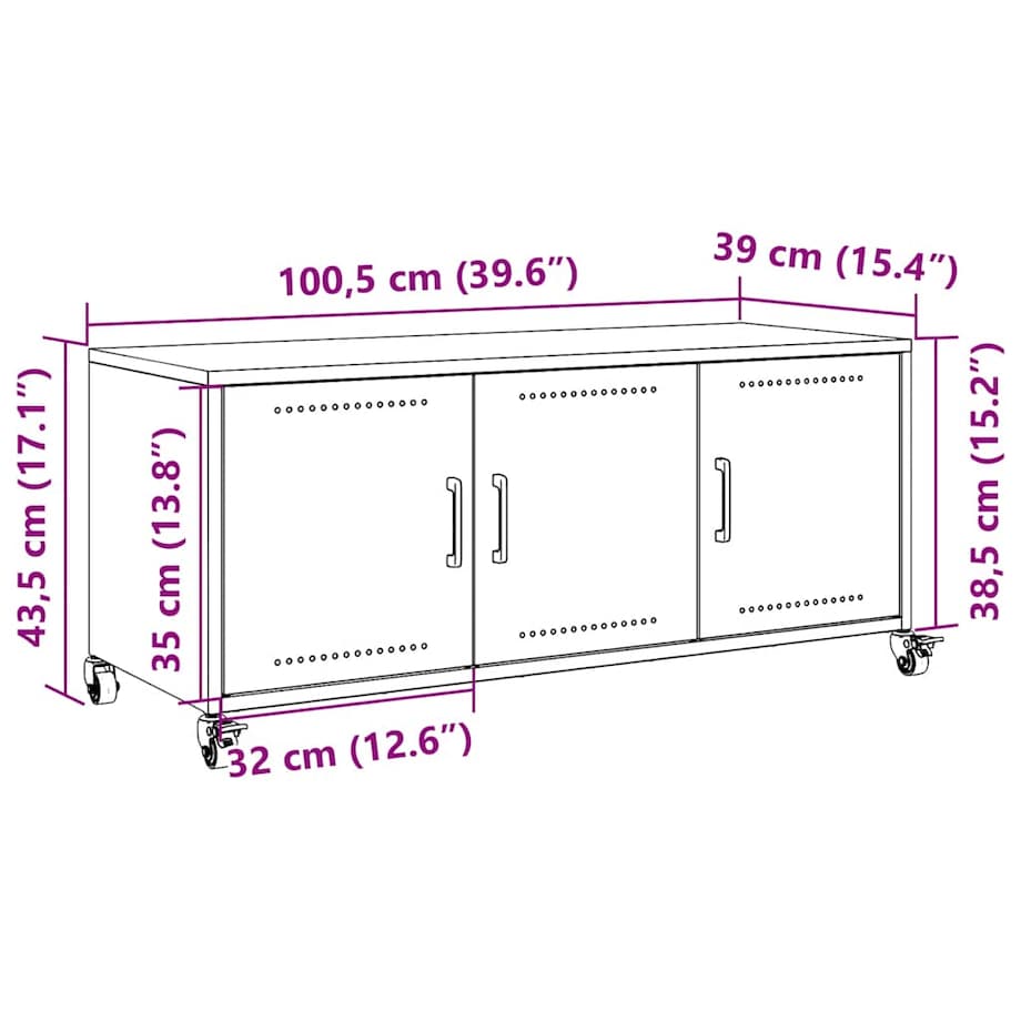 vidaXL Szafka RTV, czarna, 100,5x39x43,5 cm, stal