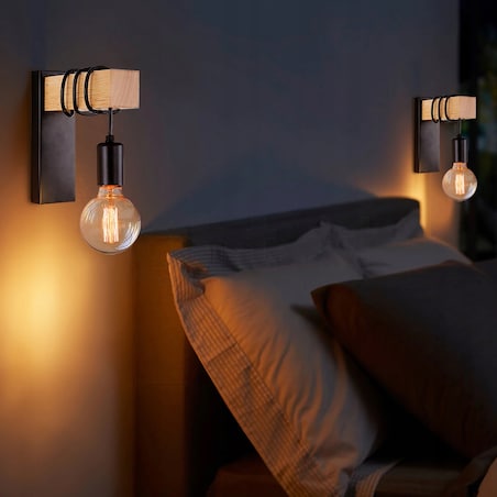 Lampa Kinkiet Ścienny Metalowy Z Drewnem Loft Line