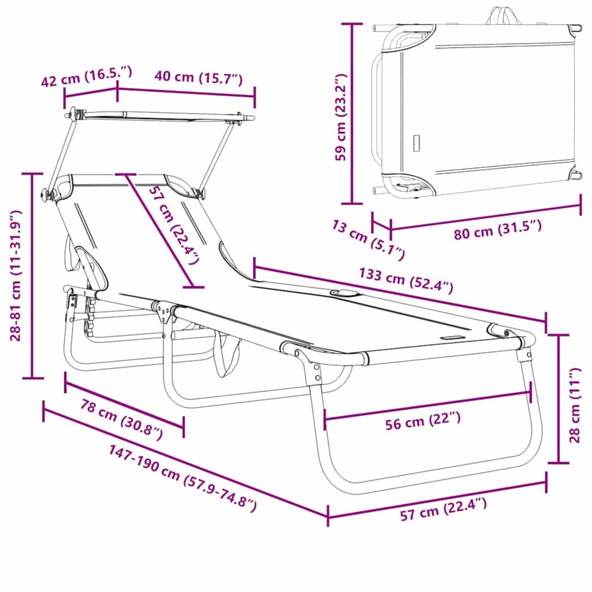 vidaXL Składany leżak z poduszką 2 pcs Zielony 56 x 190 x 81cm tkanina