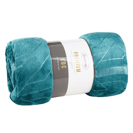 Koc mikrofibra z Nadrukiem 150 x 200 cm Turkusowy Elegancki Pled na Sofę