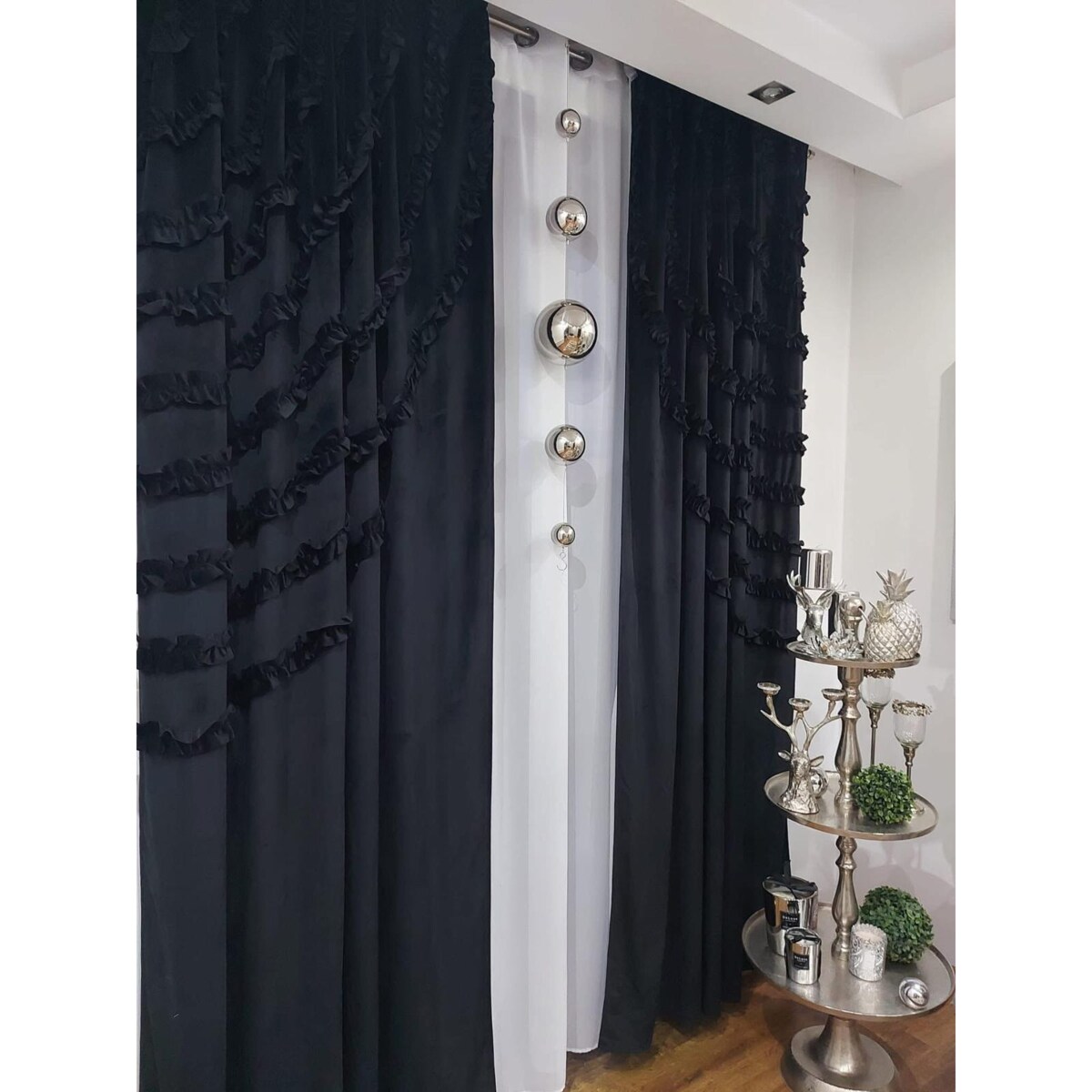 zasłona welurowa "ruffle" 140x250 cm czarny. taśma