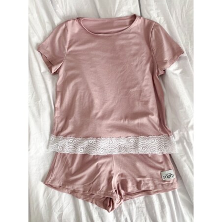 Piżama Damska Z Koronką Brudny Róż S/M