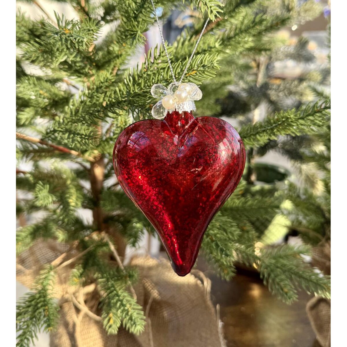 VILLA ITALIA Bombka szklana czerwona SERCE z koralikami 10 cm