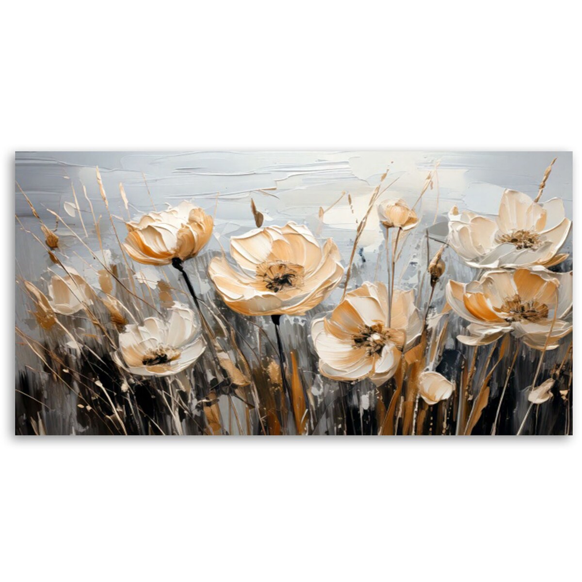 Feeby Obraz na płótnie, Beżowe Kwiaty na łące 120x60