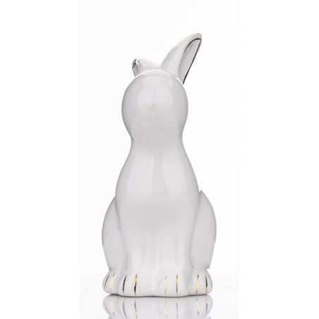 Dekoracja - siedzący biały królik 13x5,5x9 cm z pozłacanymi uszkami