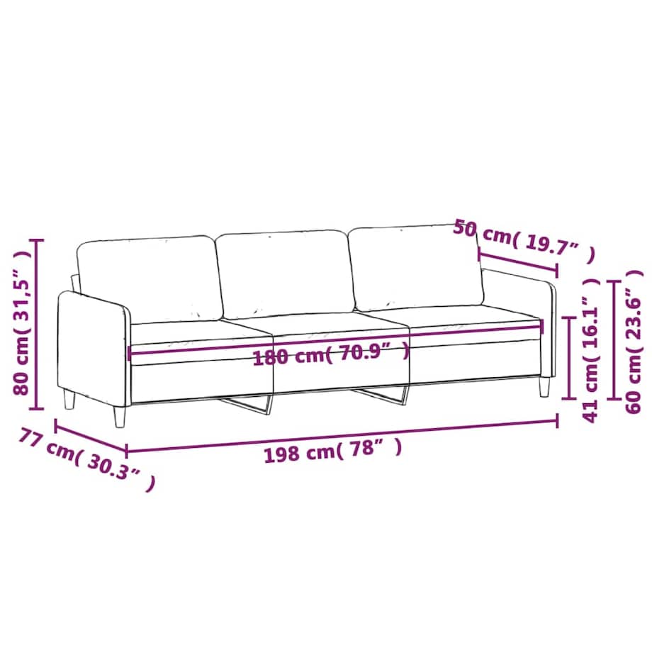 vidaXL Sofa 3-osobowa, ciemnoszara, 180 cm, tapicerowana tkaniną