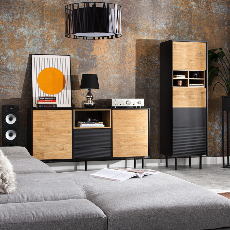 KONSIMO LOFTY Szafka RTV w stylu loft z półkami