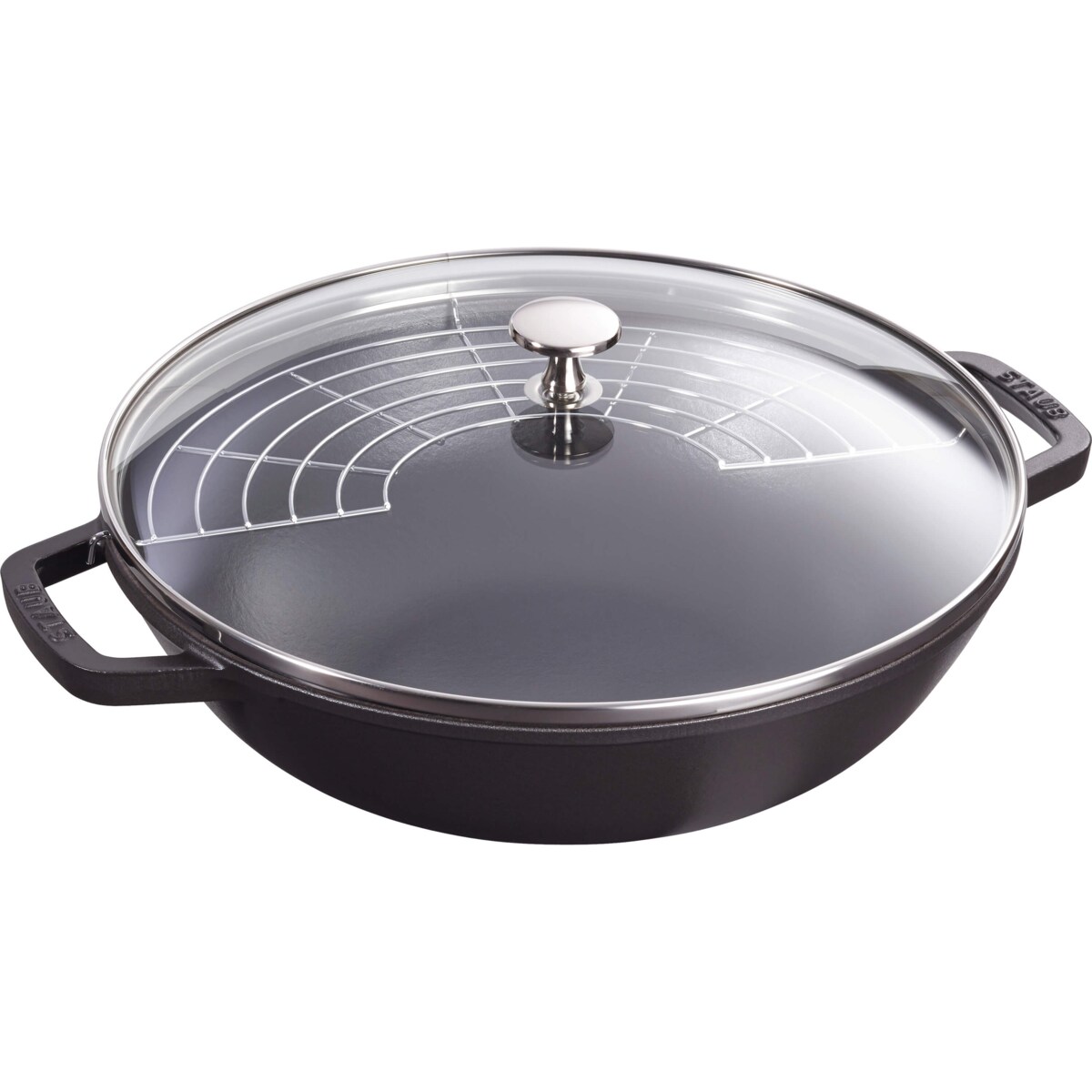 Wok żeliwny z pokrywką Staub - 30 cm, Czarny