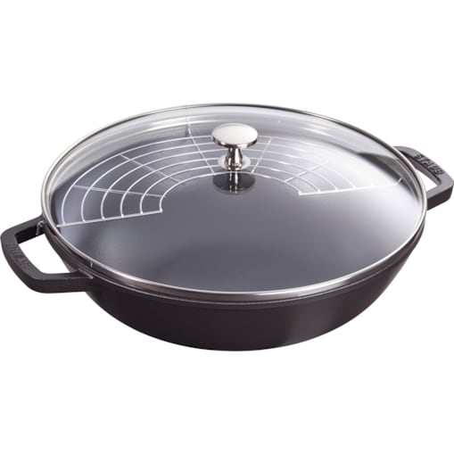 Wok żeliwny z pokrywką Staub - 30 cm, Czarny