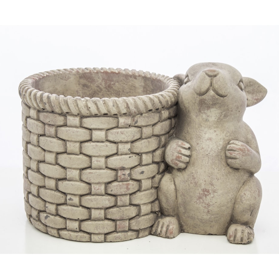 Osłonka na doniczkę - 16x24x16 cm królik i jego szary koszyk