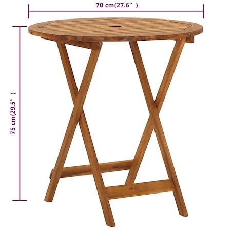 vidaXL Składany stół ogrodowy, 70 cm, lite drewno akacjowe