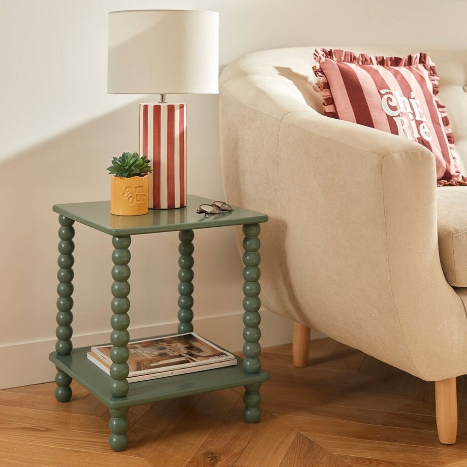 Lampa stołowa z ceramiki i tkaniny Frida biało-czerwona