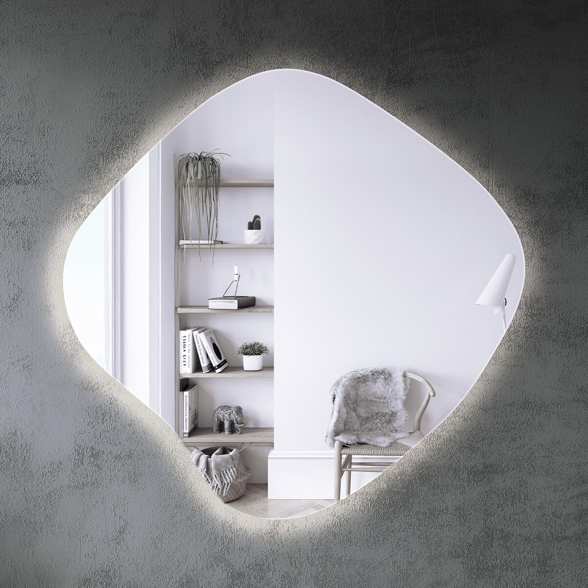 Lustro Asymetryczne LED - 57x57,7 cm - Neutralne Światło