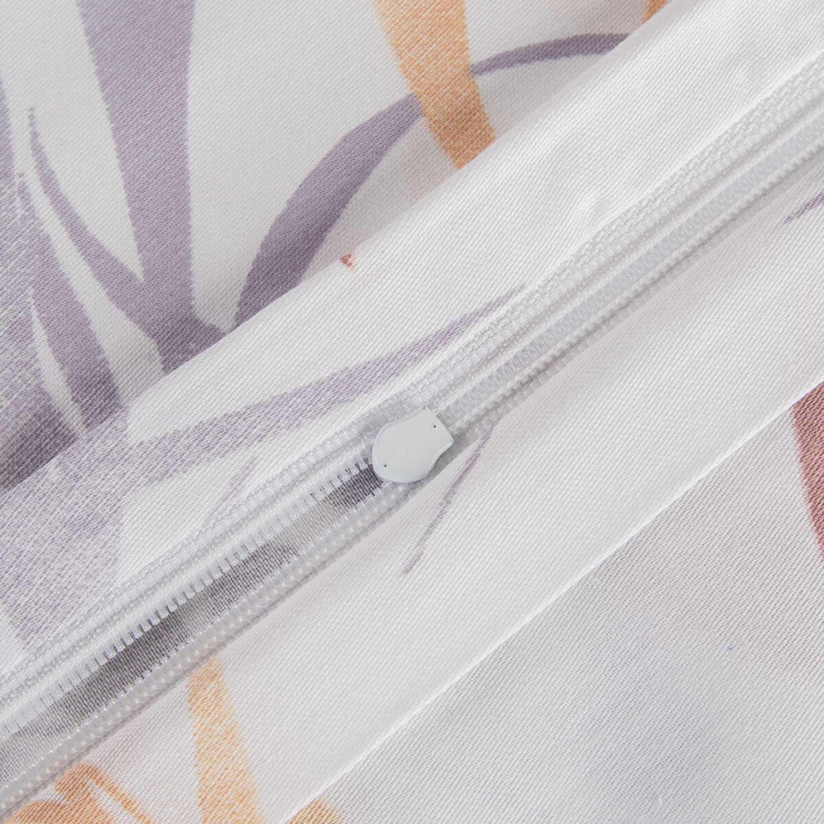 Pościel satyna bawełniana 200x220 Exclusive Dream biała w szaro beżowe liście