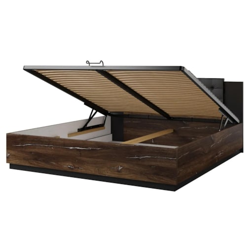 Łóżko SIGMA 180x200 dąb flagstaff srebrny/czarny mat z pojemnikiem