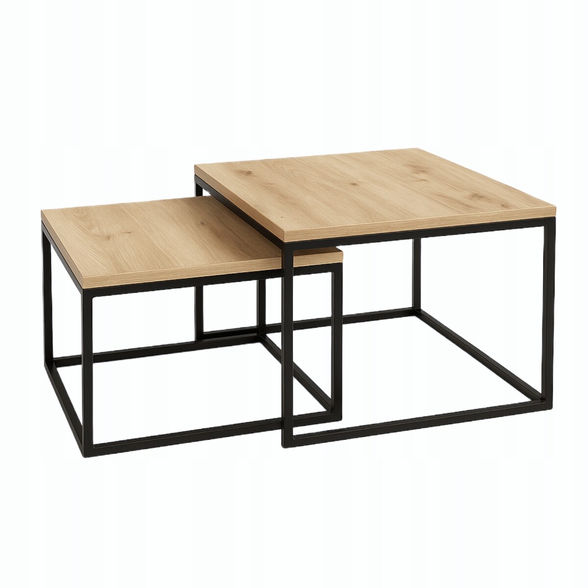 Nowoczesne Stoliki Kawowe 2w1 CUBE Czarny Loft Minimalizm Dąb Artisan 2szt