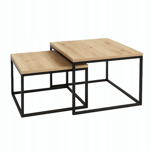 Nowoczesne Stoliki Kawowe 2w1 CUBE Czarny Loft Minimalizm Dąb Artisan 2szt