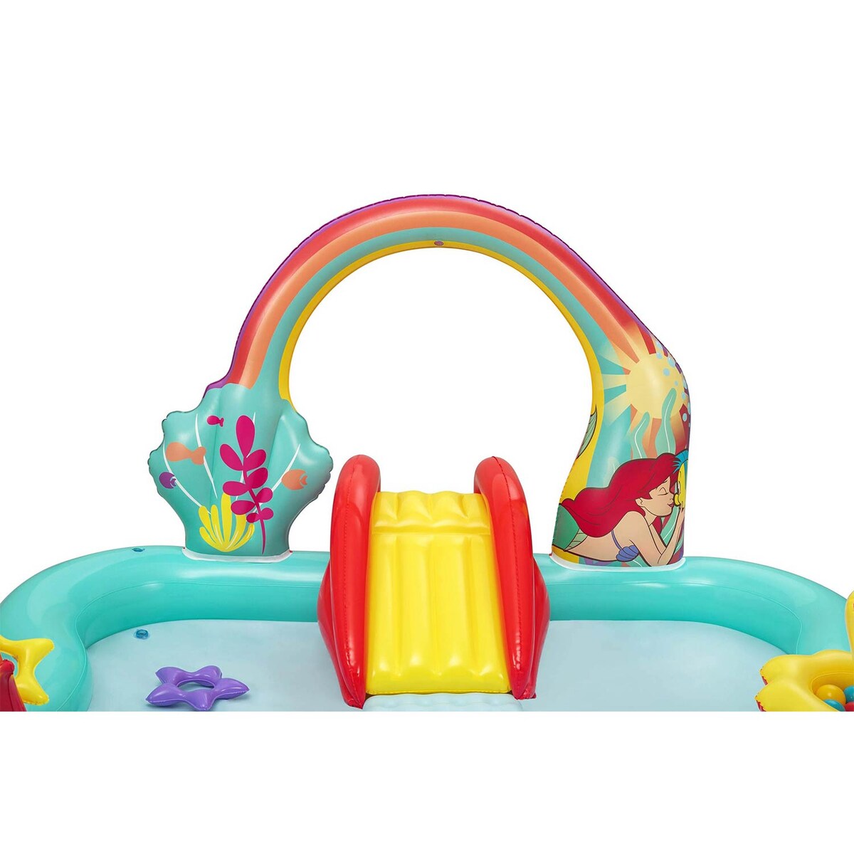 Dmuchany plac zabaw wodny Bestway 91097 Syrenka Disney zjeżdżalnia 211x206x127 cm