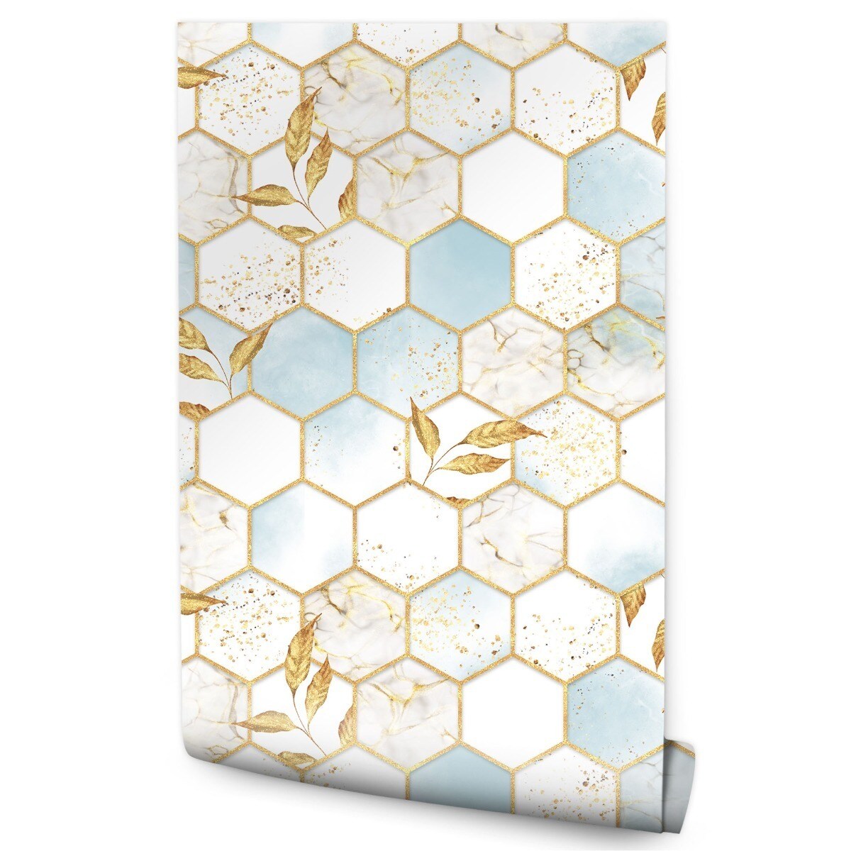 Tapeta MOZAIKA Marmur Liście Heksagony