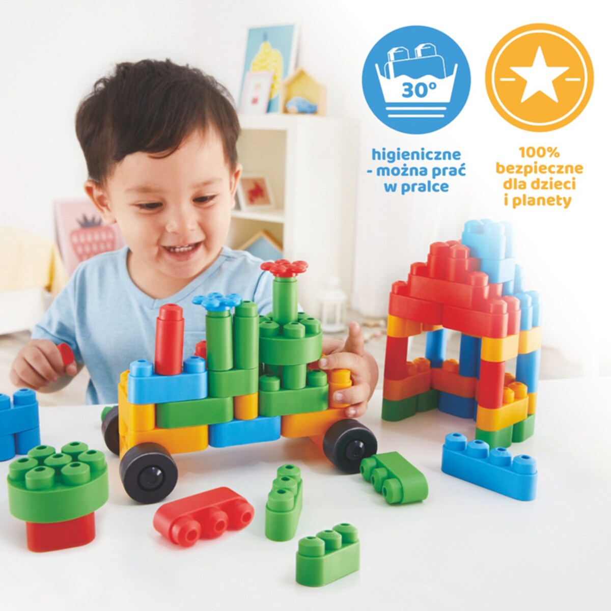 Miękkie Klocki Konstrukcyjne Zestaw Kreatywny Pojazdy Budowlane 80 el. 18m+ PolyM