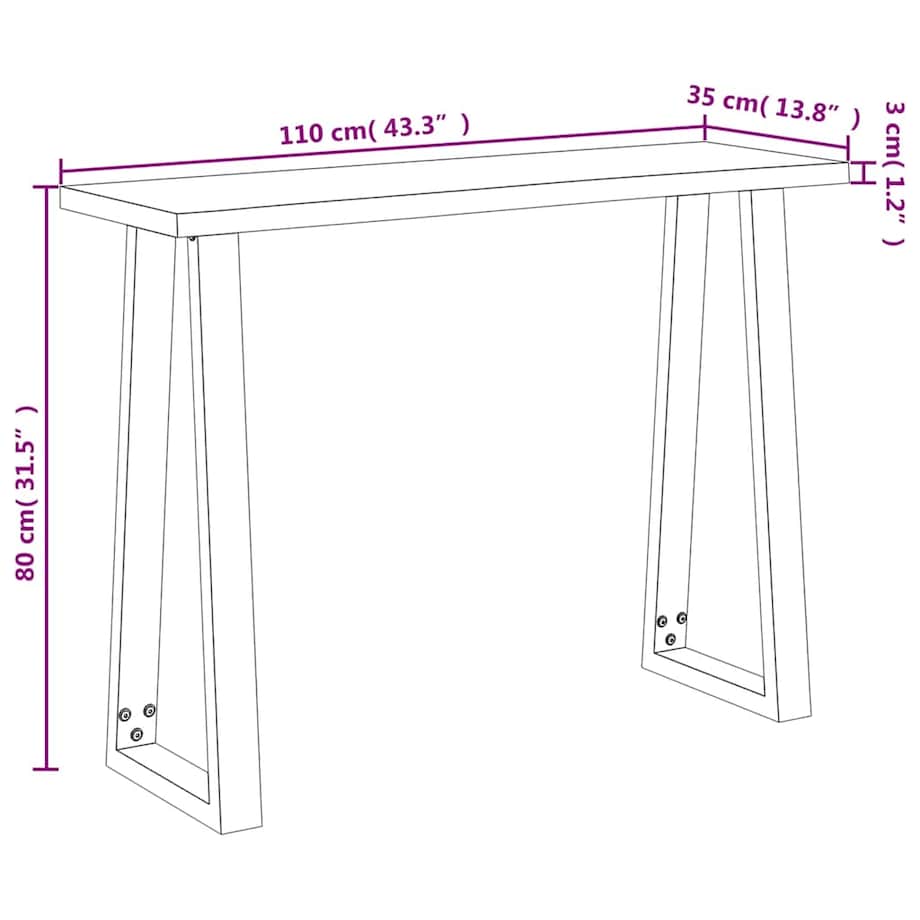 vidaXL Stolik konsolowy, 110x35x80 cm, lite drewno akacjowe
