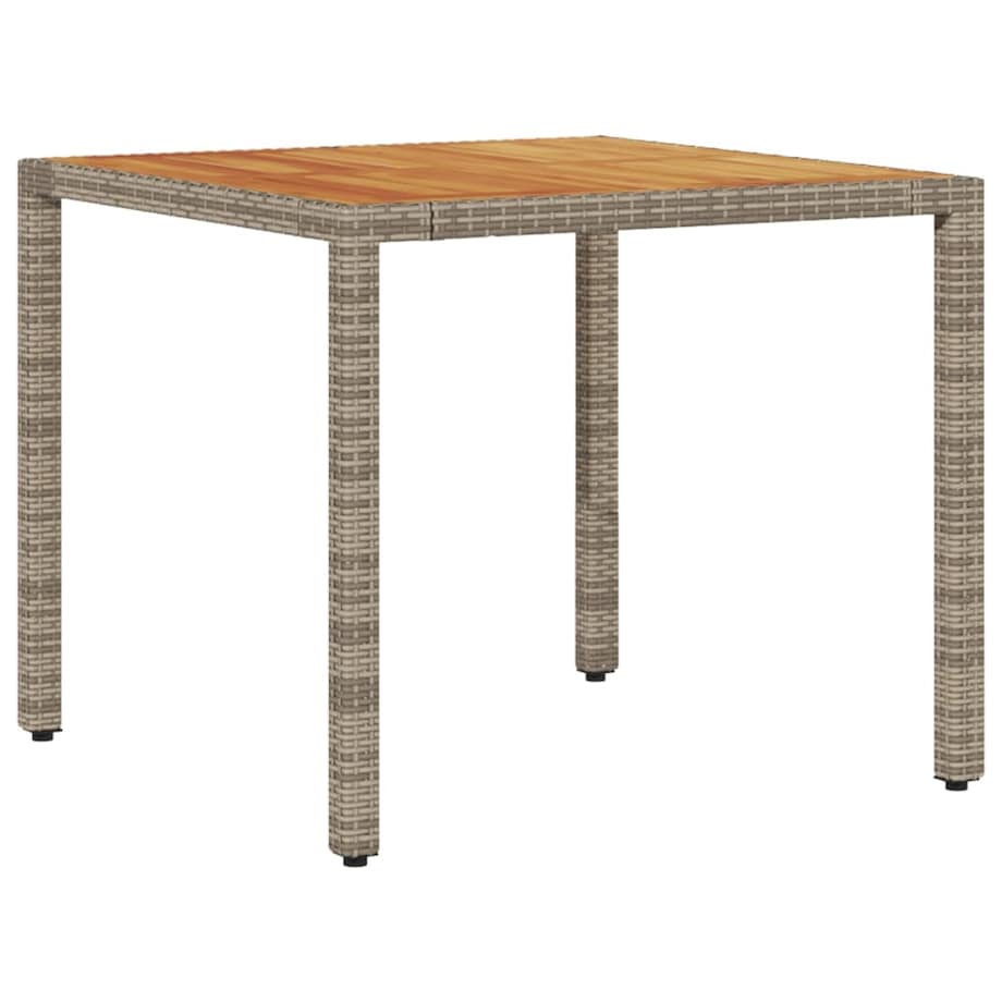 vidaXL Stół ogrodowy z akacjowym blatem, szary, 90x90x75 cm, rattan PE