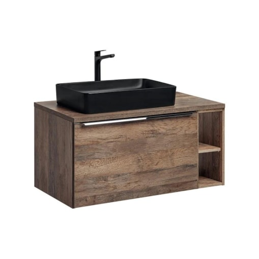 Szafka pod umywalkę nablatową SANTA FE OAK 80 cm + regał dolny 20 cm dąb - zestaw z blatem