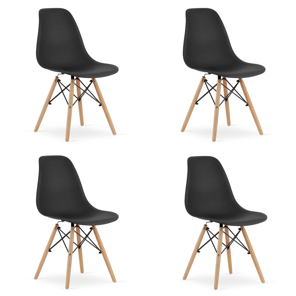 Krzesło Do Jadalni Kuchni Salonu Osaka Czarne / Nogi Naturalne X 4