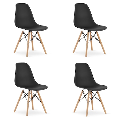Krzesło Do Jadalni Kuchni Salonu Osaka Czarne / Nogi Naturalne X 4
