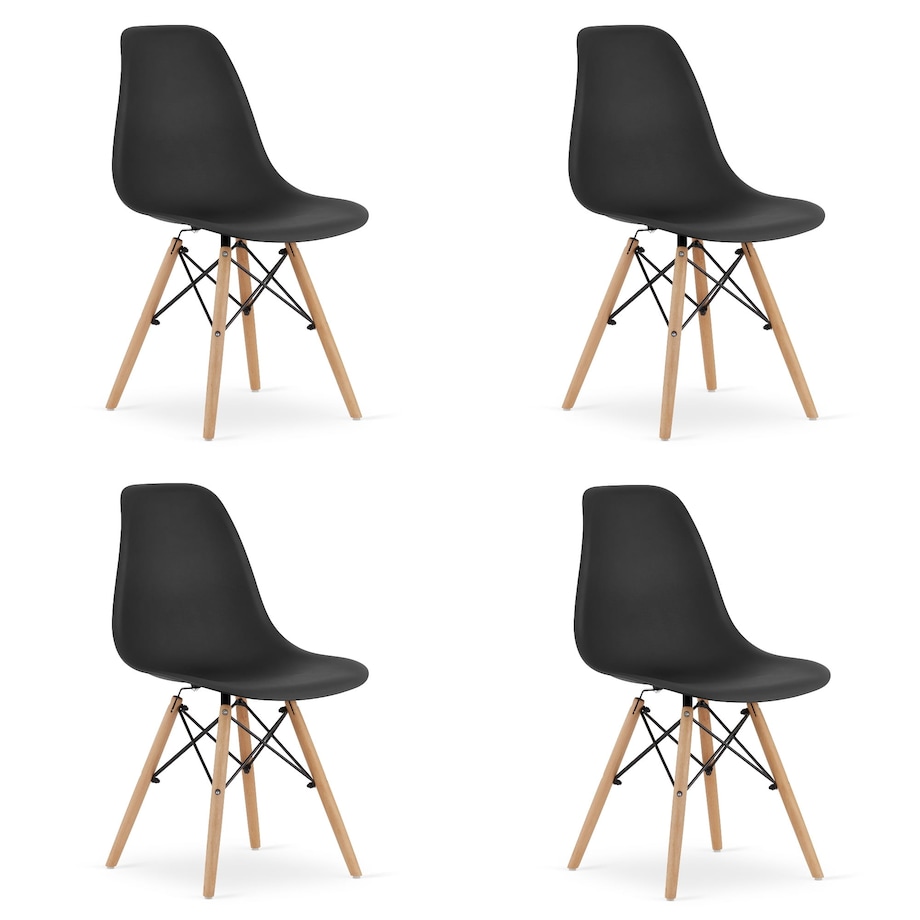 Krzesło Do Jadalni Kuchni Salonu Osaka Czarne / Nogi Naturalne X 4