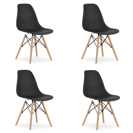 Krzesło Do Jadalni Kuchni Salonu Osaka Czarne / Nogi Naturalne X 4