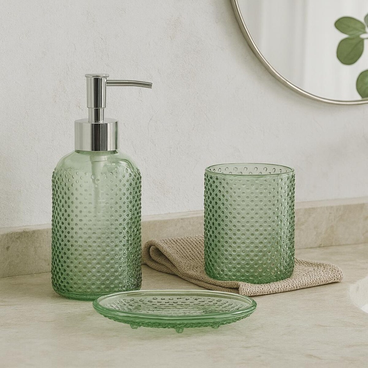 Zestaw łazienkowy NODE, dozownik, kubek na szczoteczki i mydelniczka, 3 elementy