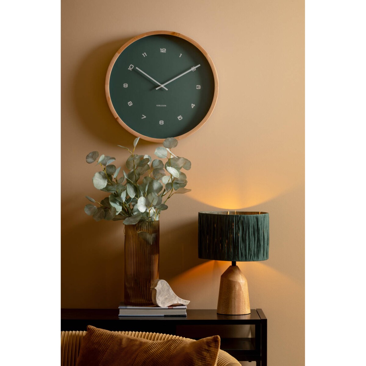 Lampa stołowa TRAPEZE z drewnianą podstawą, Ø 25 cm