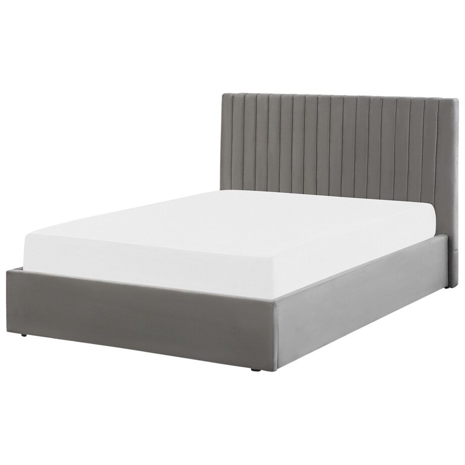 Łóżko z pojemnikiem welurowe 140 x 200 cm szare VION
