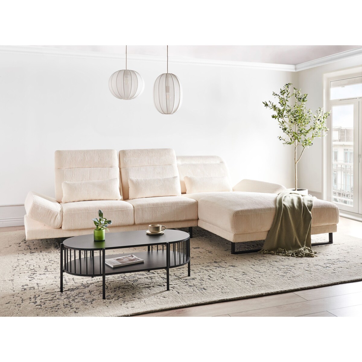 Narożnik IKAST Sztruks Beżowy dla 4 osób Lewostronny