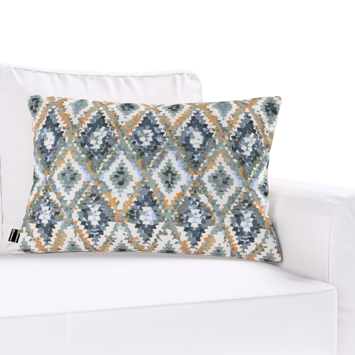 Poszewka Kinga na poduszkę prostokątną 60x40 kremowe wzory azteckie na kremowym niebiesko-miętowym tle