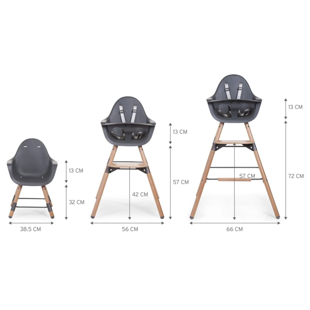 CHILDHOME Wysokie krzesełko dla dziecka 2-w-1 Evolu 2, antracyt