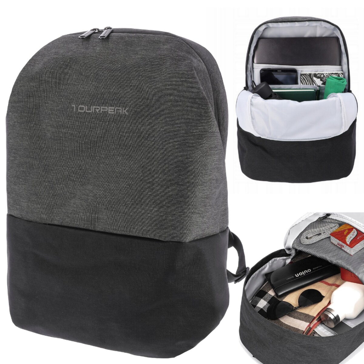 Plecak Czarny / Szary Miejski Podróżny Na Laptop 15,6" Pojemny Do Samolotu