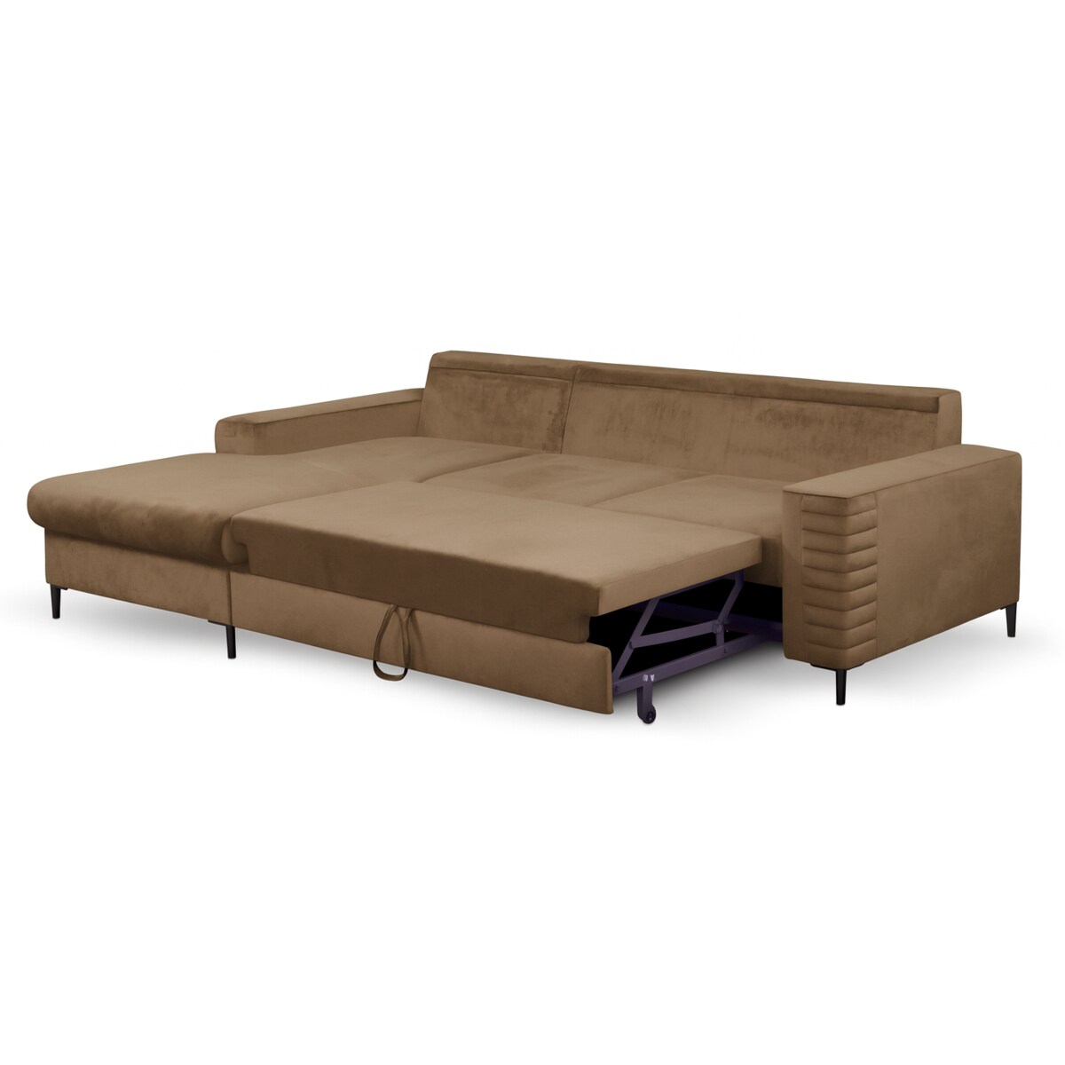 Narożnik rozkładany z zagłówkiem i pojemnikiem OLI, lewostronny, brązowy