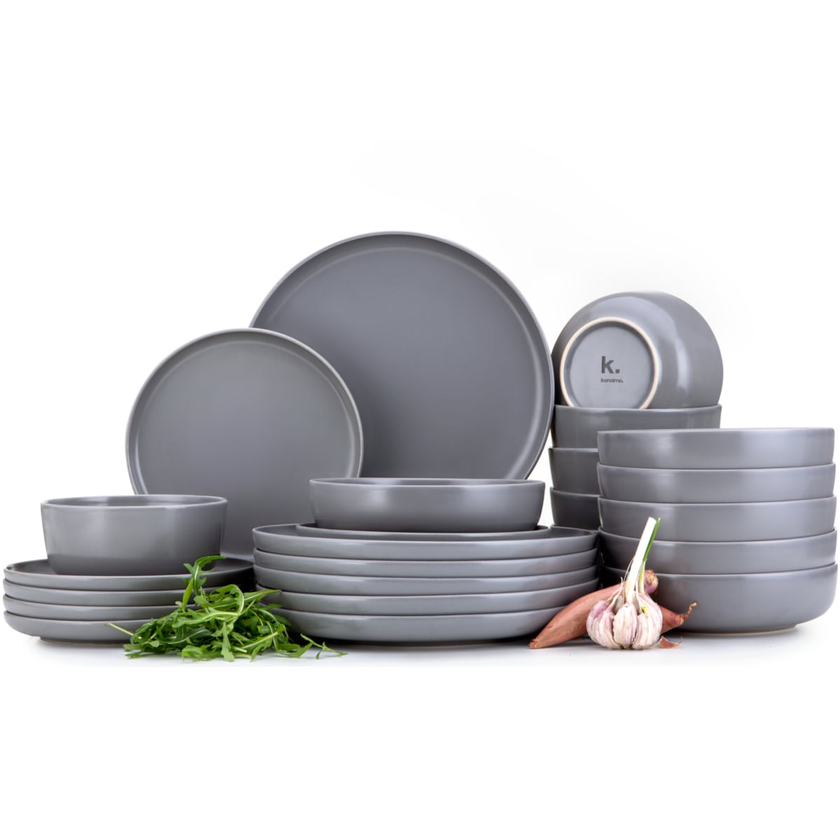 KONSIMO VICTO Ekskluzywny zestaw obiadowy 6-osobowy w kolorze szarym (24 elementy)