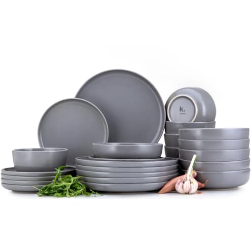 KONSIMO VICTO Ekskluzywny zestaw obiadowy 6-osobowy w kolorze szarym (24 elementy)