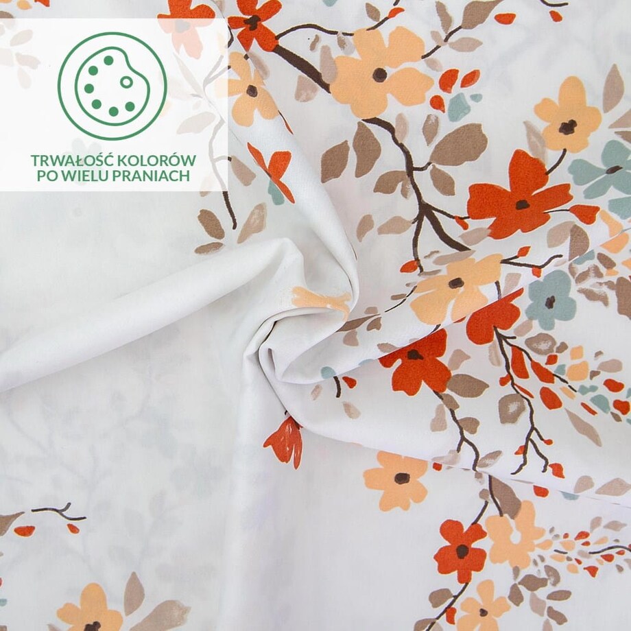 Pościel satyna bawełniana 200x220 Exclusive Ela biała w pomarańczowe kwiatki