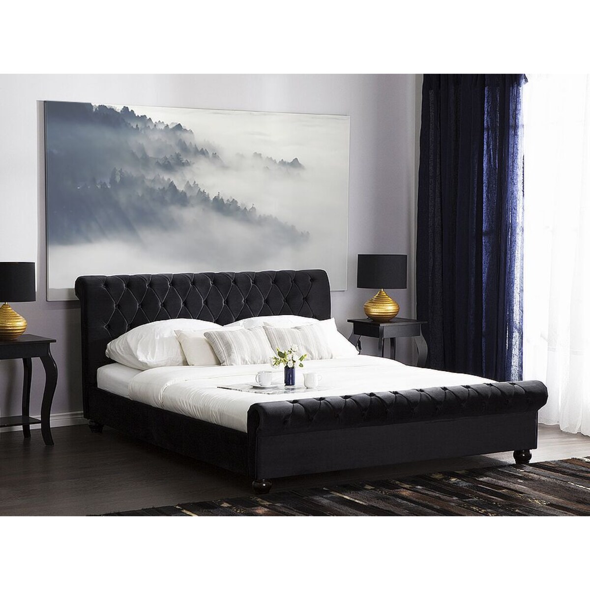 Łóżko Welur AVALLON 140 x 200 cm Czarny