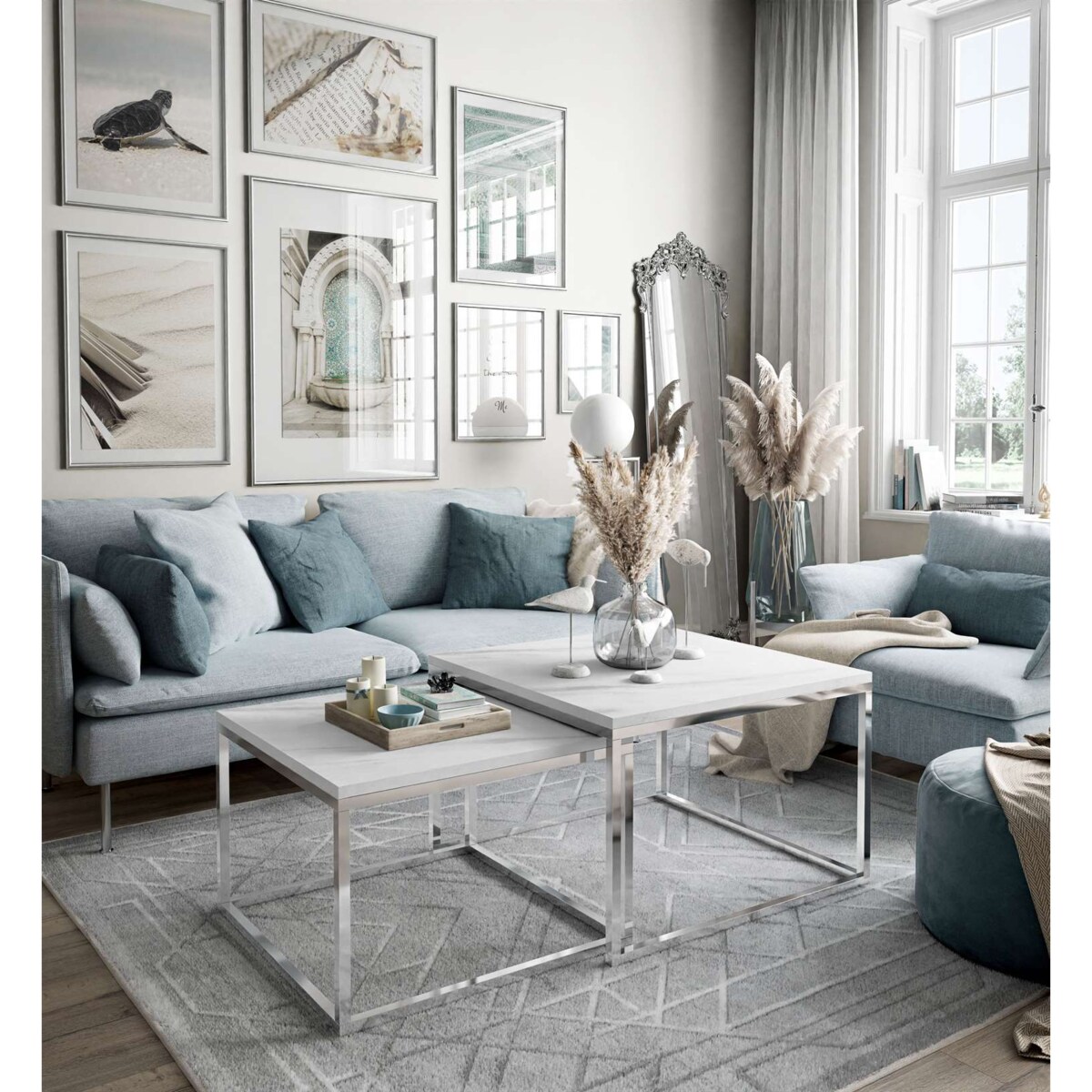 Stolik kawowy ława YOSHI 2w1 chrom marmur levanto 36/42 cm