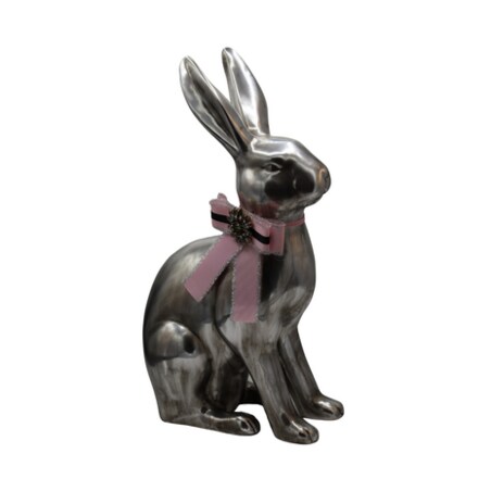 Figurka - srebrny królik z fioletową kokardą 27x19,5x46,5 cm ARZENTO