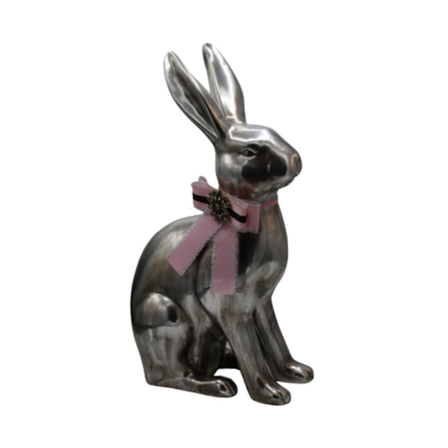 Figurka - srebrny królik z fioletową kokardą 27x19,5x46,5 cm ARZENTO