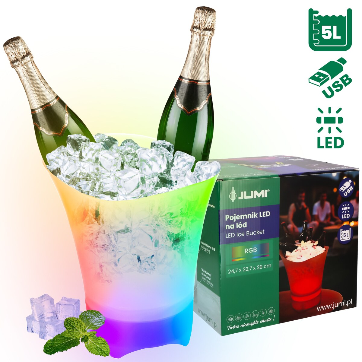 Pojemnik WIADERKO na lód RGB światło LED COOLER do lodu 5L na szampana DUŻE